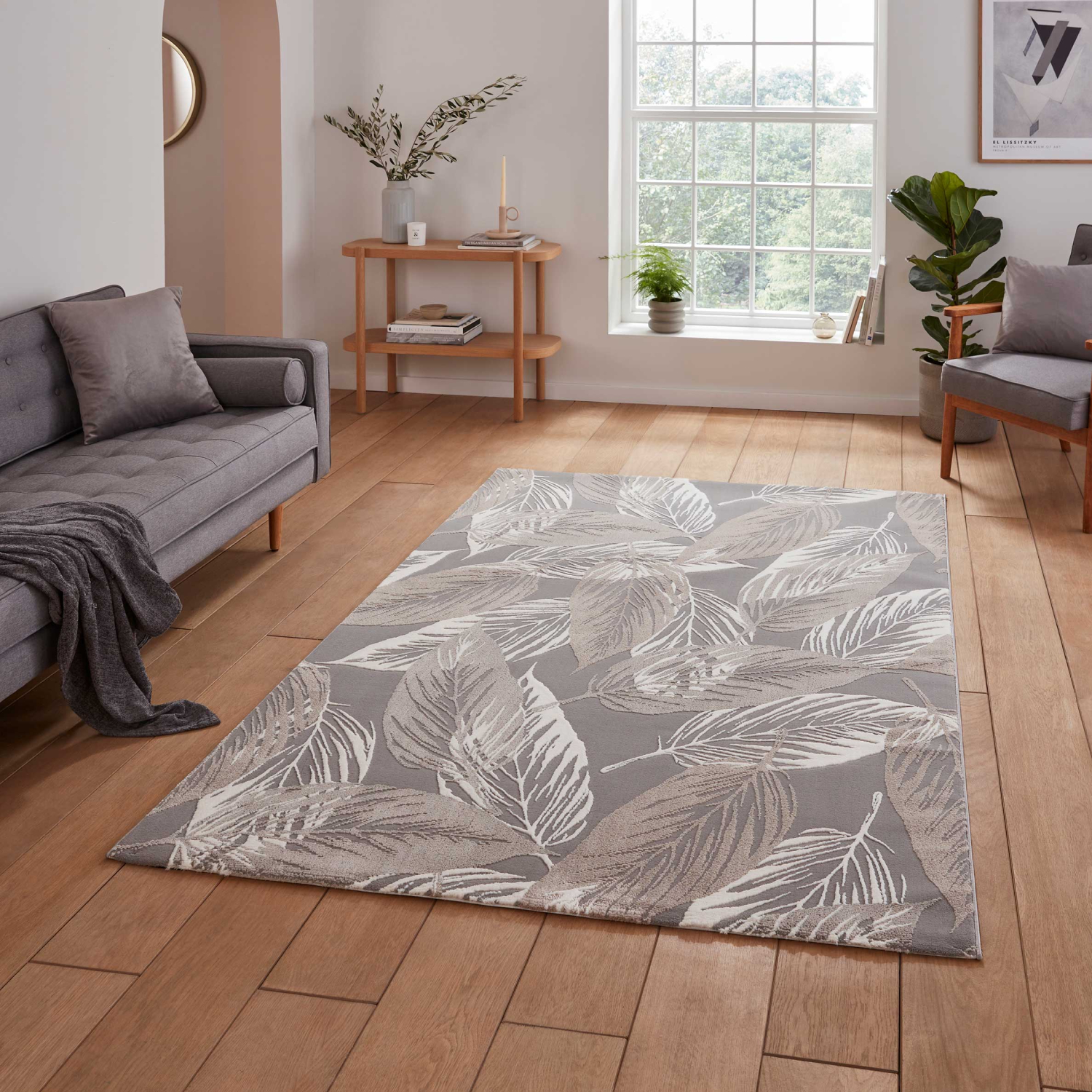 Flores 1925 Botanical Textured Washable Rug In Grey